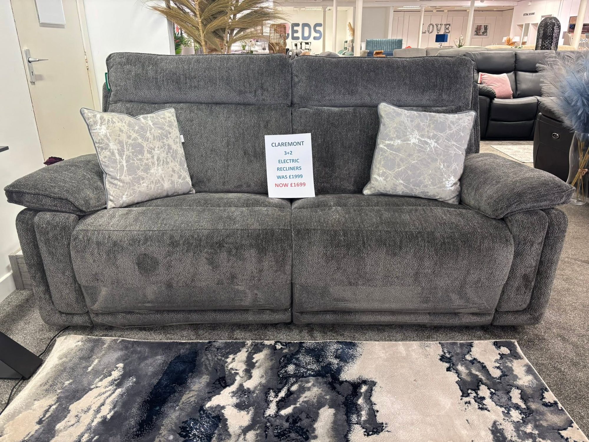 Claremont dark grey two-seater electric recliner sofa