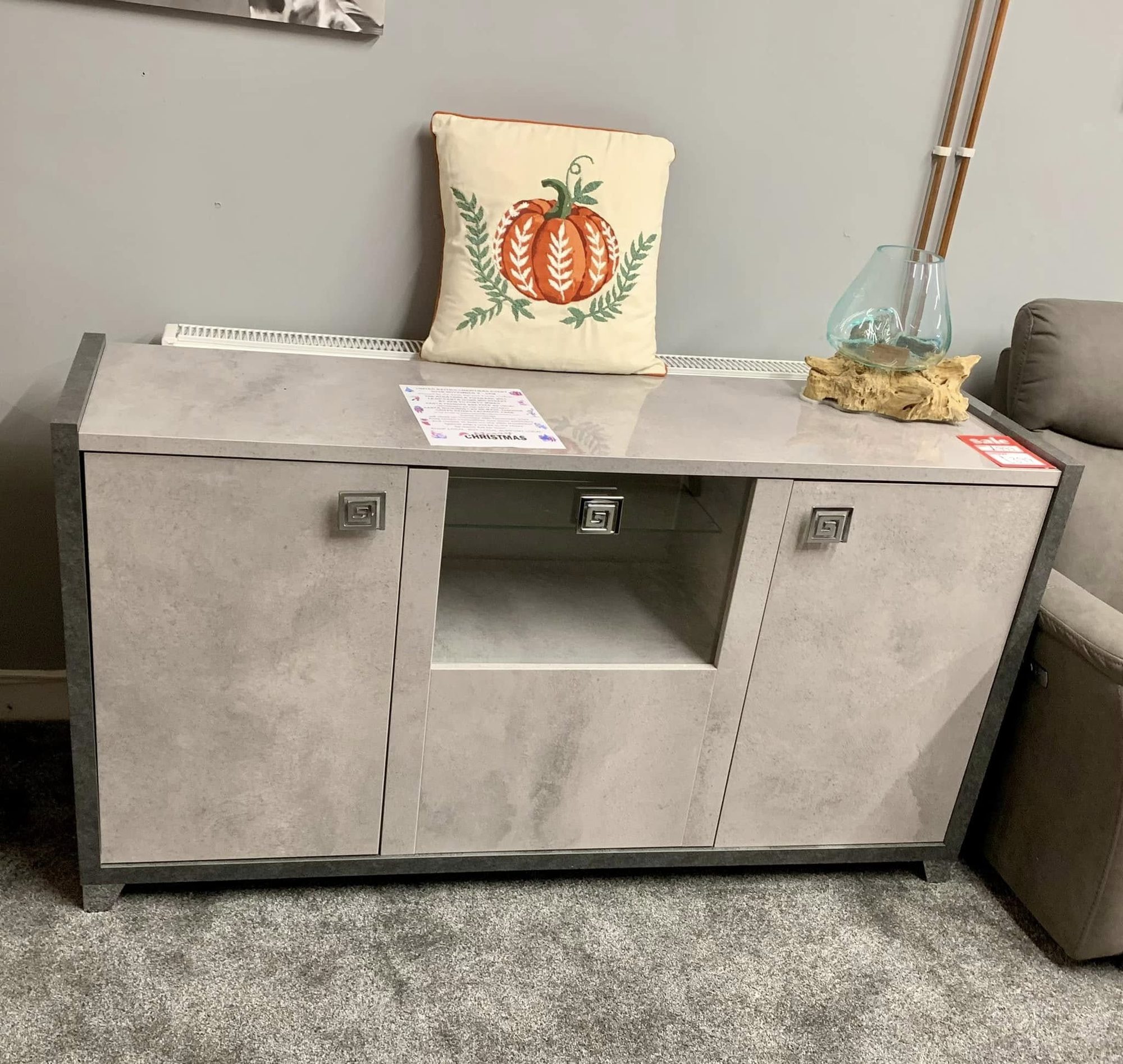 Modern stone-effect sideboard cabinet, part of a full home furnishing package