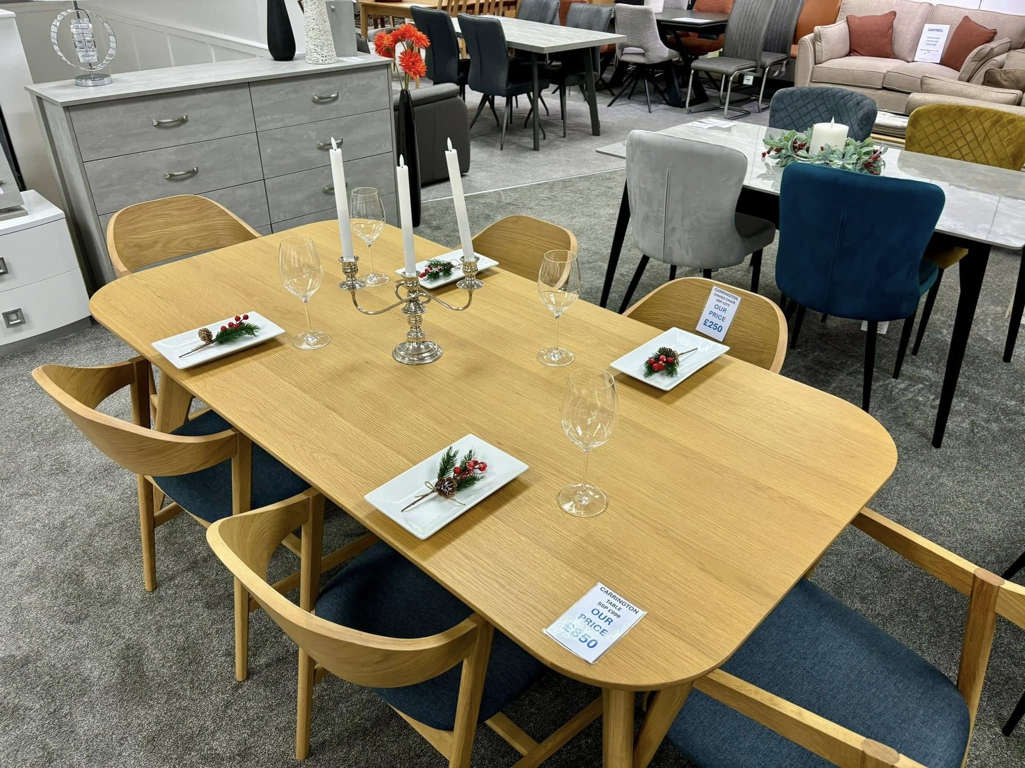 Light oak dining table set dressed for a whole-home furnishing project